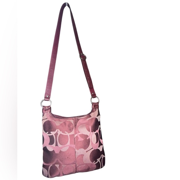 Coach Penelope Optic Art Signature Hippie Plum Crossbody w Metallic Leather Trim - Picture 2 of 10